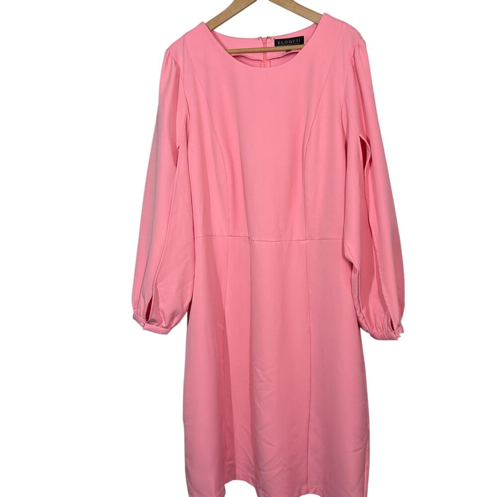 NEW! Eloquii Long Split Sleeve Sheath Dress Pink Bright Knee Length Party - 22